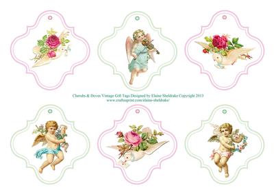Cherubs & Doves Floral Vintage Gift Tags