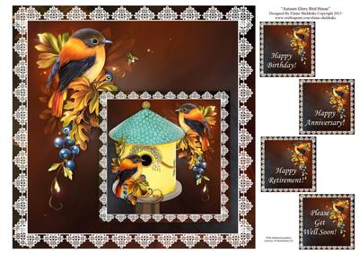 8 x 8 Autumn Glory Bird House Card Topper + Ass. Greetings