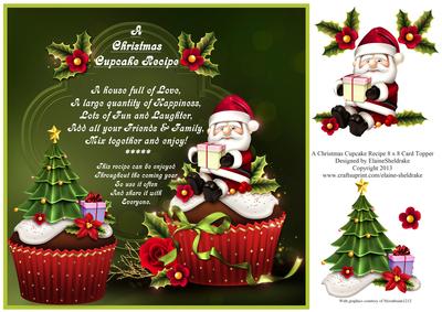 A Christmas Cupcake Recipe (1) 8" x 8" Card Topper