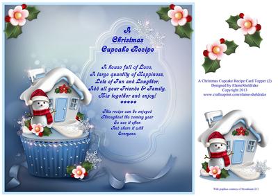 A Christmas Cupcake Recipe (2) 8" x 8" Card Topper