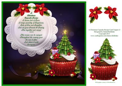 A Christmas Cupcake Recipe (3) 8" x 8" Card Topper