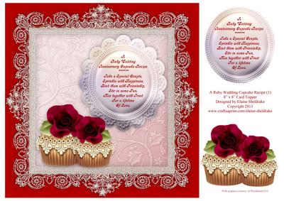 Ruby Wedding Anniversary Cupcake Recipe (1) 8x8 Card Topper