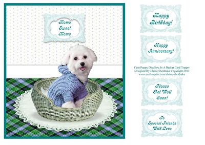 Cute Puppy Dog in a Basket (blue Coat) Card Topper