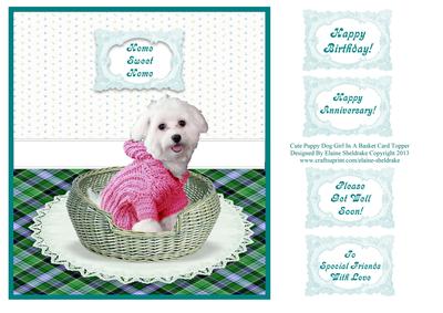 Cute Puppy Dog in a Basket (pink Coat) Card Topper