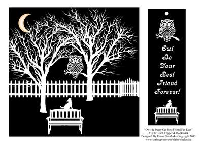 Owl & Pussy Cat Best Friend Forever Card Topper & Bookmark 1