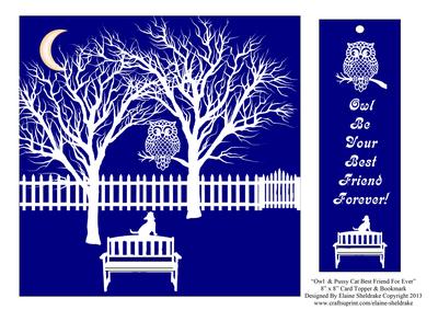 Owl & Pussy Cat Best Friend Forever Card Topper & Bookmark 2