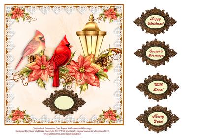 Cardinals & Poinsettias Card Topper with Assorted Greetings