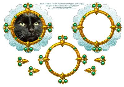 Black Shorthair Cat Portrait Card Topper & Decoupage