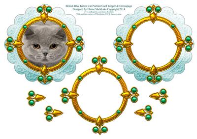British Blue Cat Portrait Card Topper & Decoupage