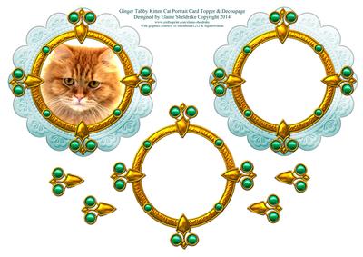 Ginger Tabby Kitten Cat Portrait Card Topper & Decoupage