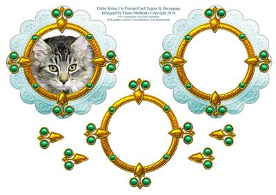 Tabby Kitten Cat Portrait Card Topper & Decoupage