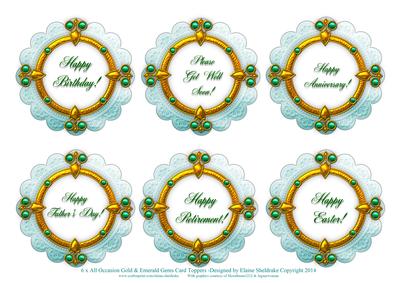 6 x All Occasion Gold Framed Greetings Toppers