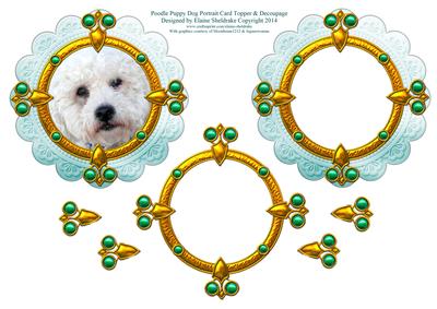 Poodle Puppy Dog Portrait Card Topper & Decoupage
