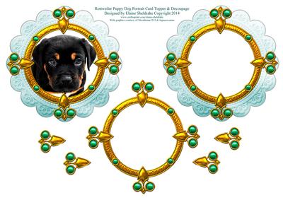 Rottweiler Puppy Dog Portrait Card Topper & Decoupage