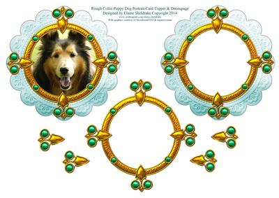 Rough Collie Puppy Dog Portrait Card Topper & Decoupage