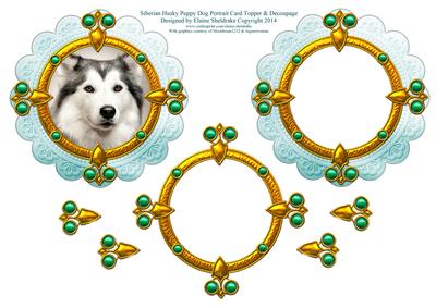 Siberian Husky Puppy Dog Portrait Card Topper & Decoupage