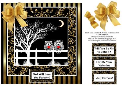 Valentine Owls - 8 x 8 Black Gold Men & Women Card Toppers