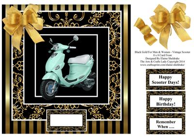 Vintage Scooter - 8 x 8 Black Gold Men & Women Card Topper