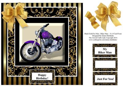 Biker Man - 8 x 8 Black Gold Men & Women Card Topper
