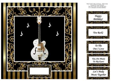 White Guitar 8x8 Black & Gold for Men & Women Card Topper