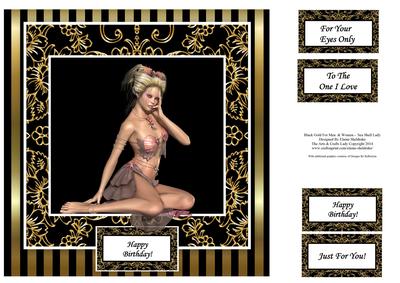 Sexy Seashell Lady 8x8 Black & Gold for Men & Women Topper