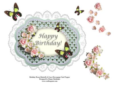 Birthday Roses Butterfly & Lace Decoupage Card Topper