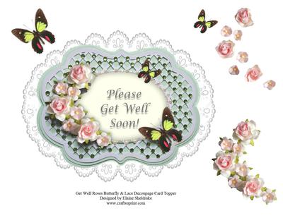 Get Well Roses Butterfly & Lace Decoupage Card Topper