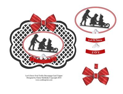 Let It Snow Oval Trellis Decoupage Card Topper