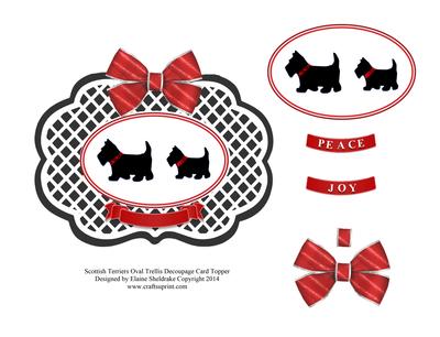 Scottish Terriers Oval Trellis Decoupage Card Topper