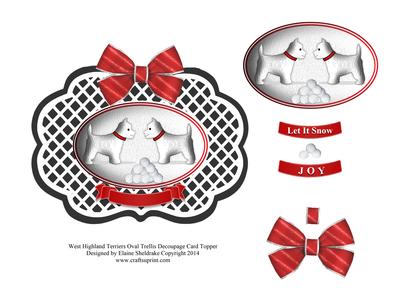 West Highland Terriers Oval Trellis Decoupage Card Topper
