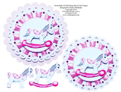 Sweet Baby Girl Rocking Horse Decoupage Card Topper