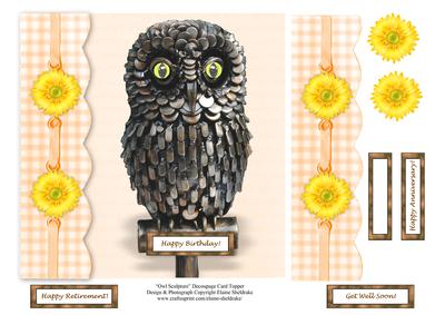 Owl Sculpture 8 x 8 Decoupage Card Topper