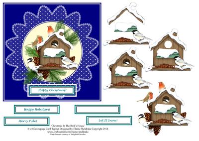 Christmas in the Bird's House 6 x 6 Decoupage Card Topper
