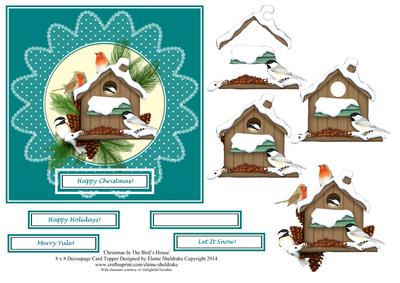 Christmas in the Bird's House 6 x 6 Decoupage Card Topper 1