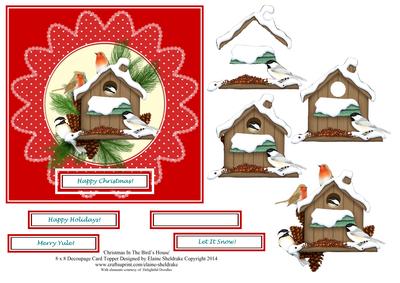 Christmas in the Bird's House 6 x 6 Decoupage Card Topper 2