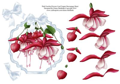 Fuschia Flowers Decoupage Card Topper