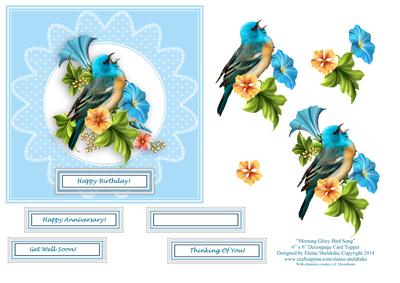 Morning Glory Bird Song 6 x 6 Decoupage Card Topper