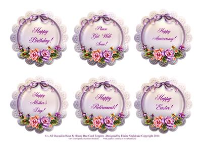 6 x All Occasion Rose & Honey Bee Card Toppers