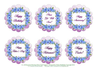 6 x All Occasion Morning Glory Card Toppers