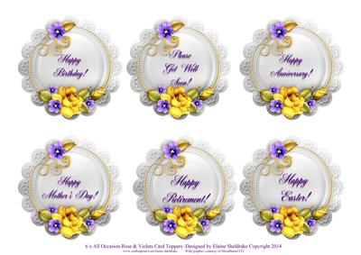 6 x All Occasion Roses & Violets Card Toppers