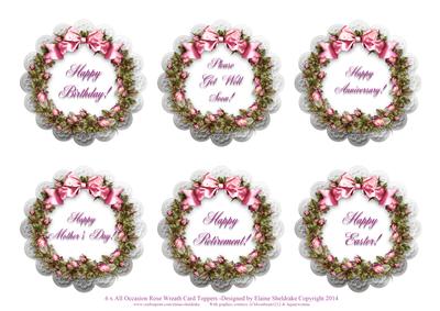 6 x All Occasion Rose Wreath Card Toppers