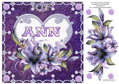 8 x 8 Lily Names a - Z - 'ann' Decoupage Card Topper