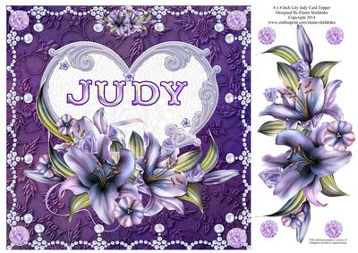 8 x 8 Lily Names a - Z - 'judy' Decoupage Card Topper
