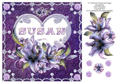 8 x 8 Lily Names a - Z - 'susan' Decoupage Card Topper