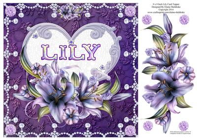 8 x 8 Lily Names a - Z - 'lily' Decoupage Card Topper