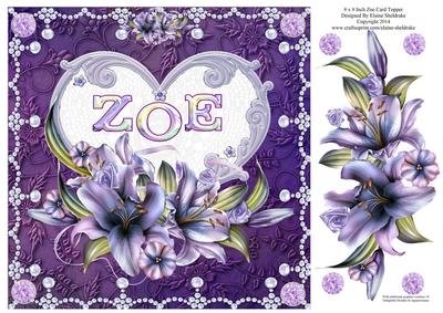 8 x 8 Lily Names a - Z - 'zoe' Decoupage Card Topper