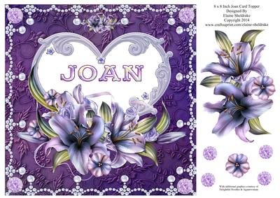 8 x 8 Lily Names a - Z 'joan' Decoupage Card Topper
