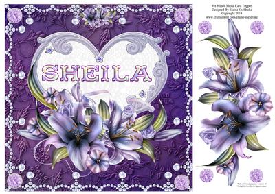 8 x 8 Lily Names a - Z 'sheila' Decoupage Card Topper