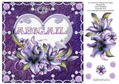 8 x 8 Lily Names a - Z 'abigail' Decoupage Card Topper