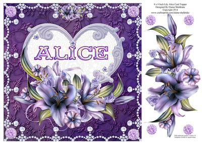 8 x 8 Lily Names a - Z 'alice' Decoupage Card Topper